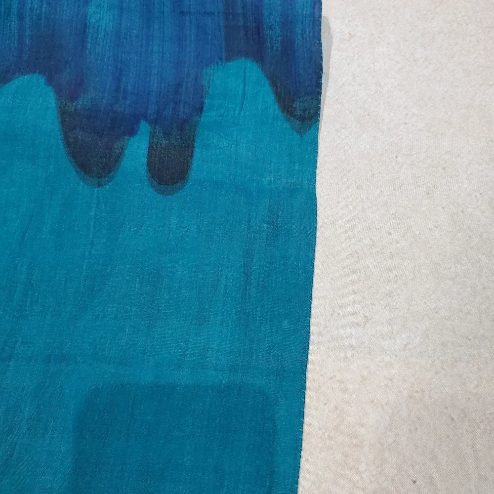 Hand Woven‎ Pure Silk Scarf Teal Blue Green Abstract Drip Design India